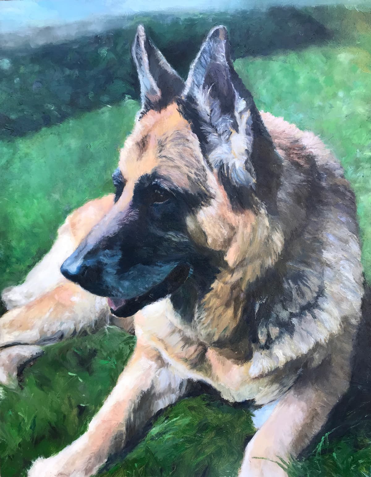 A oil painting of a German Shepard