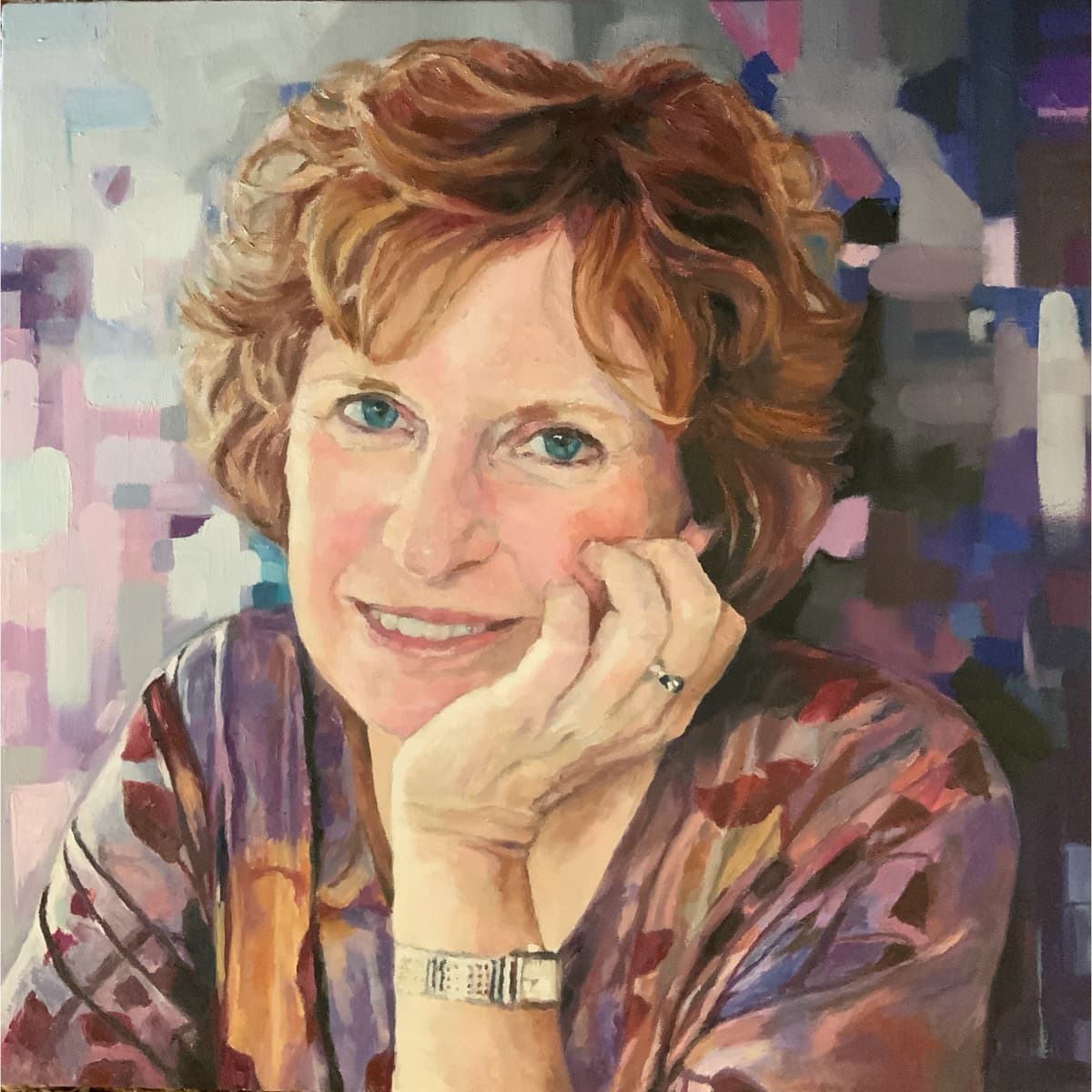 A oil painting of a woman with red hair