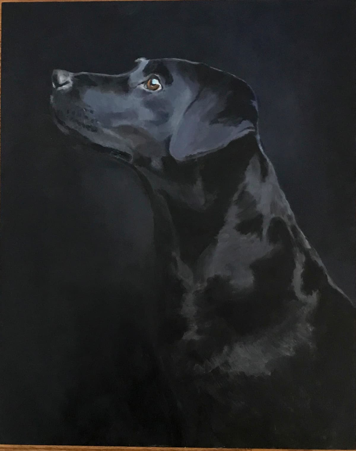 A painting of a black lab