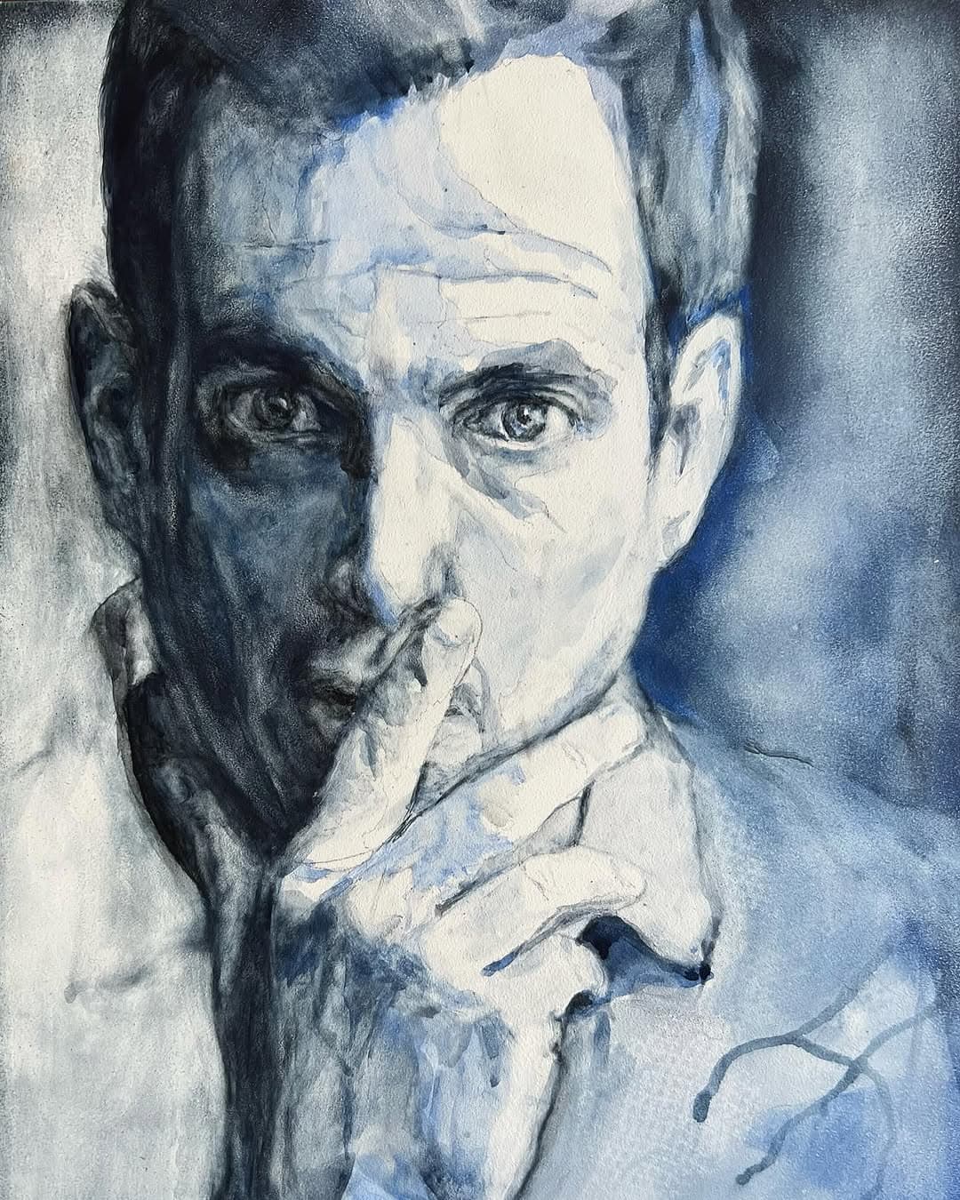 A watercolor painting of a person