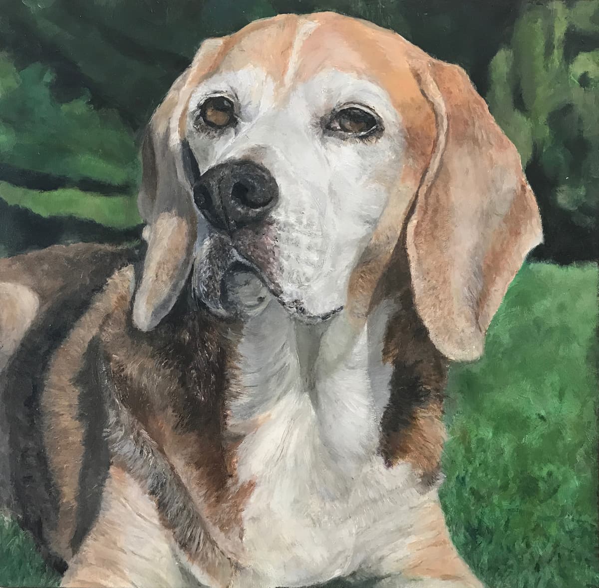 A painting of a beagle with big ears